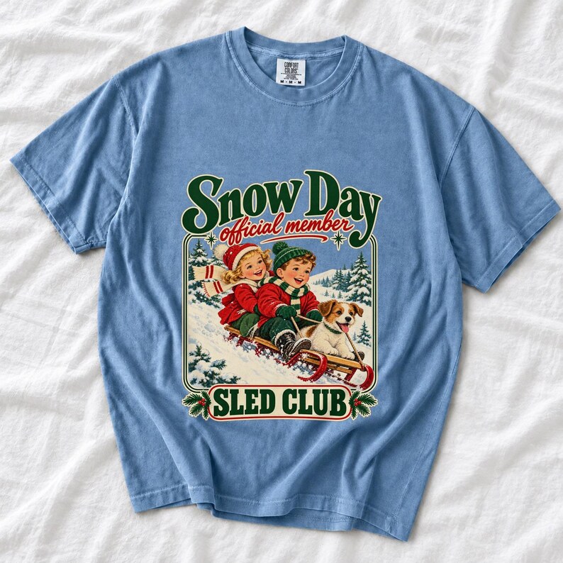 Comfort Colors Retro Snow Day Sled Club Shirt, Snow Day Official Member Tee, Retro Christmas Sled T-shirt, Winter Sledding Shirt
