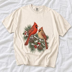 Comfort Colors Cardinal Christmas Shirt, Red Cardinals Winter Tee, Cardinal Pine Branch T-shirt, Cardinal Bird Lover Shirt, Cardinal Tee