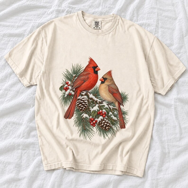 Comfort Colors Cardinal Christmas Shirt, Red Cardinals Winter Tee, Cardinal Pine Branch T-shirt, Cardinal Bird Lover Shirt, Cardinal Tee