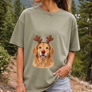 Comfort Colors Golden Retriever Christmas Shirt, Reindeer Golden Retriever Tee, Dog Christmas T-shirt, Golden Mom Holiday Shirt