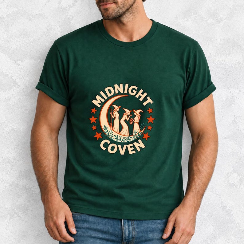Midnight Coven Witch Shirt, Comfort Colors 1717 Crescent Moon Halloween Tee product mockup, image 17