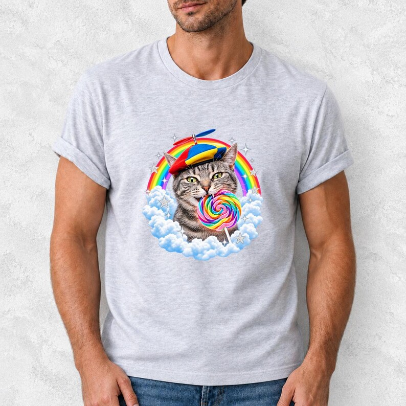Rainbow Cat Lollipop Propeller Beanie Comfort Colors Shirt product mockup, image 17