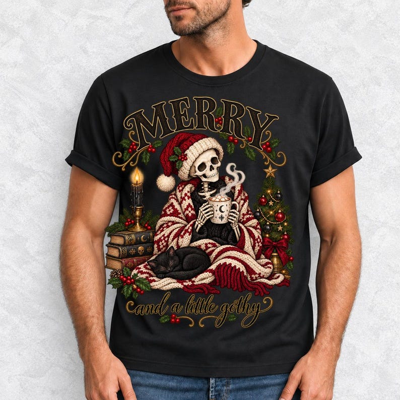 Готично-уютный скелет в колпаке «Merry and a Little Gothy»