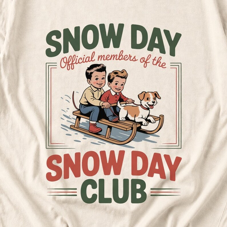 Comfort Colors Retro Snow Day Shirt, Snow Day Club Sled Tee, Retro Winter Sledding T-shirt, Christmas Snow Day Shirt, Winter Kids Sled Tee