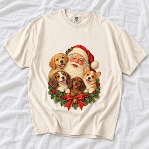 Comfort Colors Santa Puppies Christmas Shirt, Retro Santa Dog Tee, Christmas Dog Lover T-shirt, Dog Mom Santa Shirt Gift