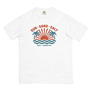 Retro Beach Shirt, Sun Sand Salt Beach Tee, Palm Tree Sunset T-shirt, Summer Beach Vacation Tee, Comfort Colors Beach Shirt