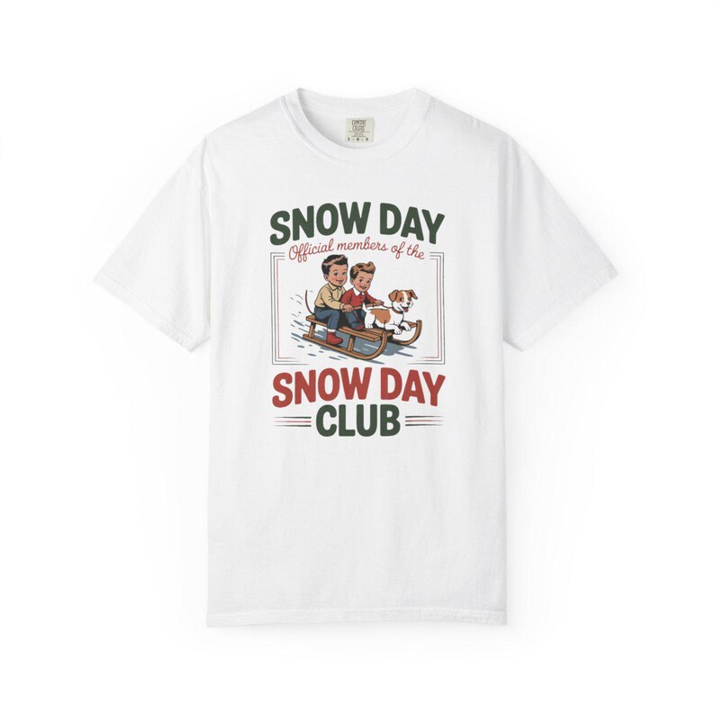 Comfort Colors Retro Snow Day Shirt, Snow Day Club Sled Tee, Retro Winter Sledding T-shirt, Christmas Snow Day Shirt, Winter Kids Sled Tee — Printify product mockup