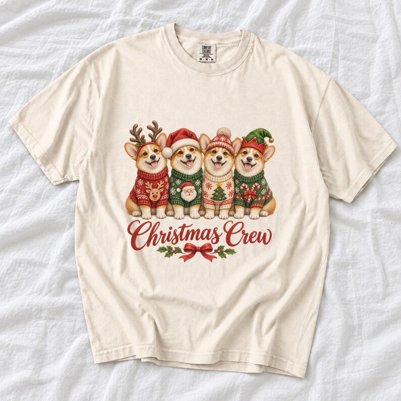 Comfort Colors Corgi Christmas Crew Shirt, Corgi Ugly Sweater Tee, Funny Corgi Christmas T-shirt, Corgi Mom Holiday Shirt