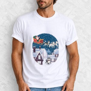 Comfort Colors Santa Sleigh Huskies Shirt, Christmas Village Husky Tee, Retro Santa Sled Dogs T-shirt, Husky Lover Holiday Shirt, Husky Tee
