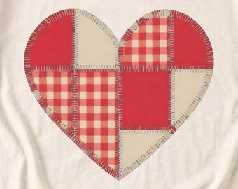 Comfort Colors Gingham Patchwork Heart Shirt, Red Heart Valentine Tee, Red Plaid Heart T-shirt, Valentines Day Heart Shirt Women
