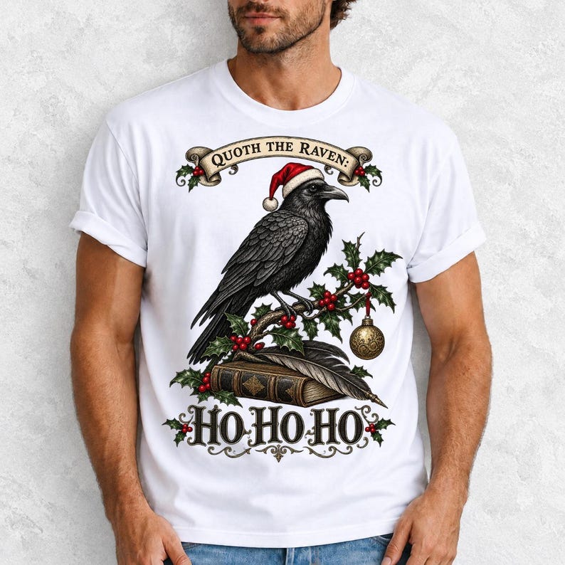 Ворон-гравюра с остролистом «Quoth the Raven: Ho Ho Ho»