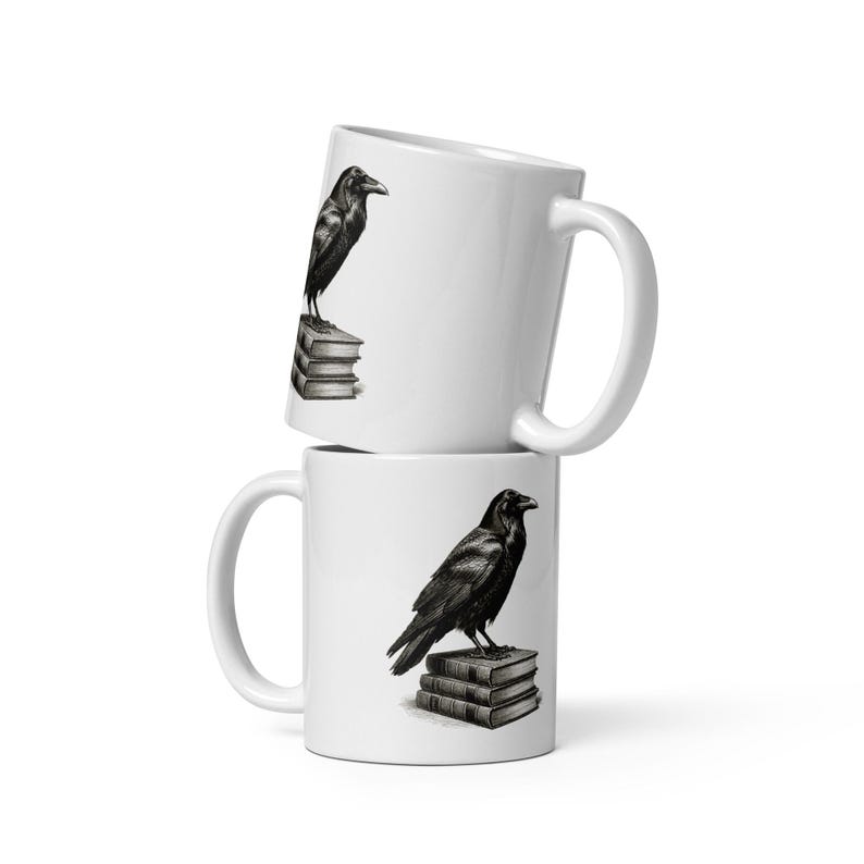 Raven on Old Books Mug by AeroBeloved