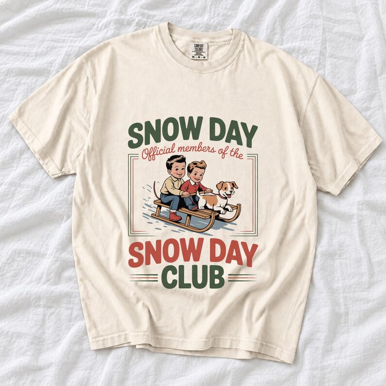 Comfort Colors Retro Snow Day Shirt, Snow Day Club Sled Tee, Retro Winter Sledding T-shirt, Christmas Snow Day Shirt, Winter Kids Sled Tee