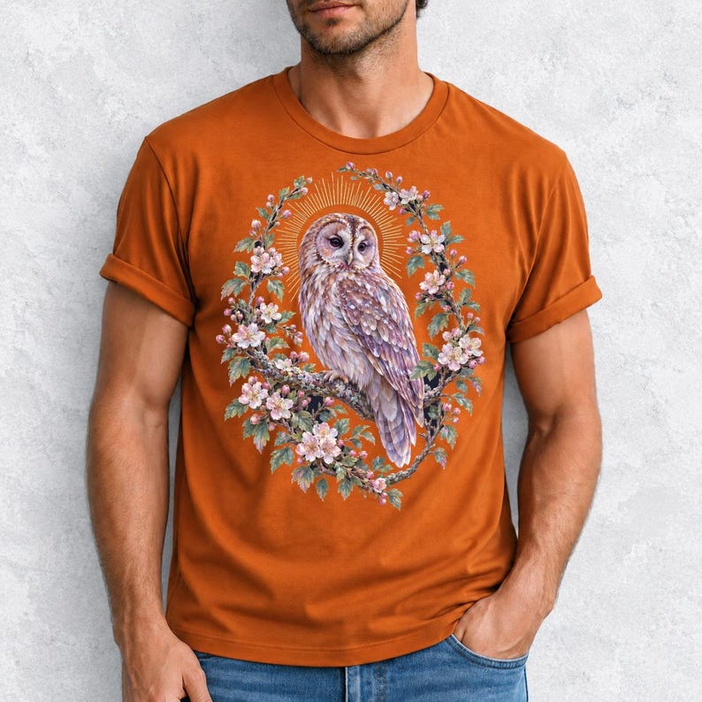 Tawny Owl Shirt, Floral Owl Tee, Comfort Colors Owl Lover T-shirt, Retro Wildflowers Owl Shirt, Women Owl Tee Gift image 16