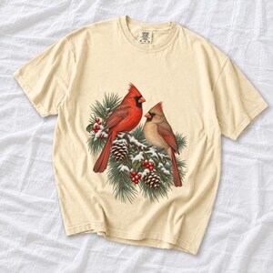 Comfort Colors Cardinal Christmas Shirt, Red Cardinals Winter Tee, Cardinal Pine Branch T-shirt, Cardinal Bird Lover Shirt, Cardinal Tee