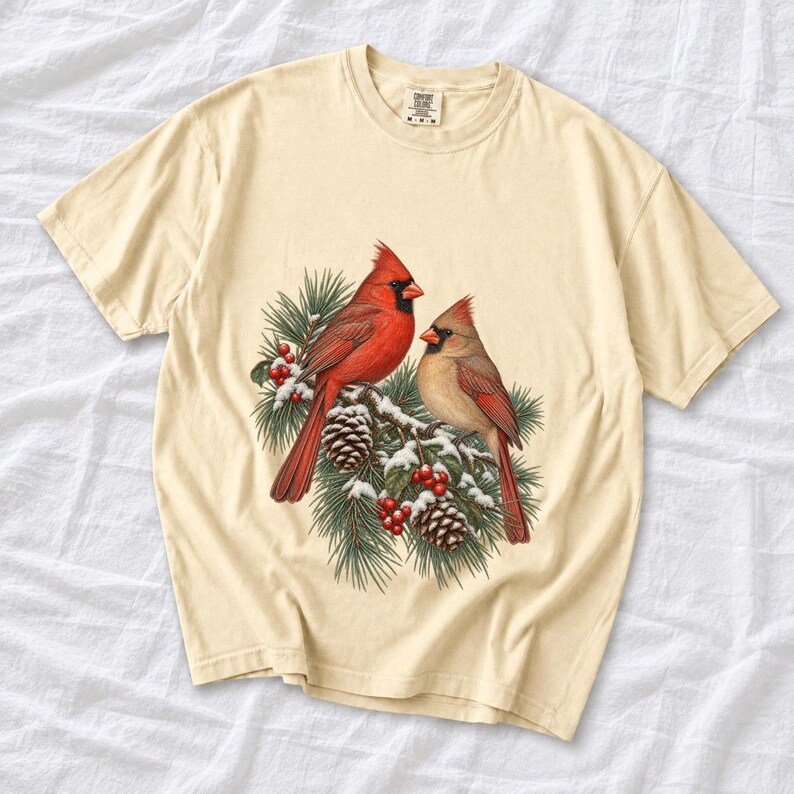 Comfort Colors Cardinal Christmas Shirt, Red Cardinals Winter Tee, Cardinal Pine Branch T-shirt, Cardinal Bird Lover Shirt, Cardinal Tee