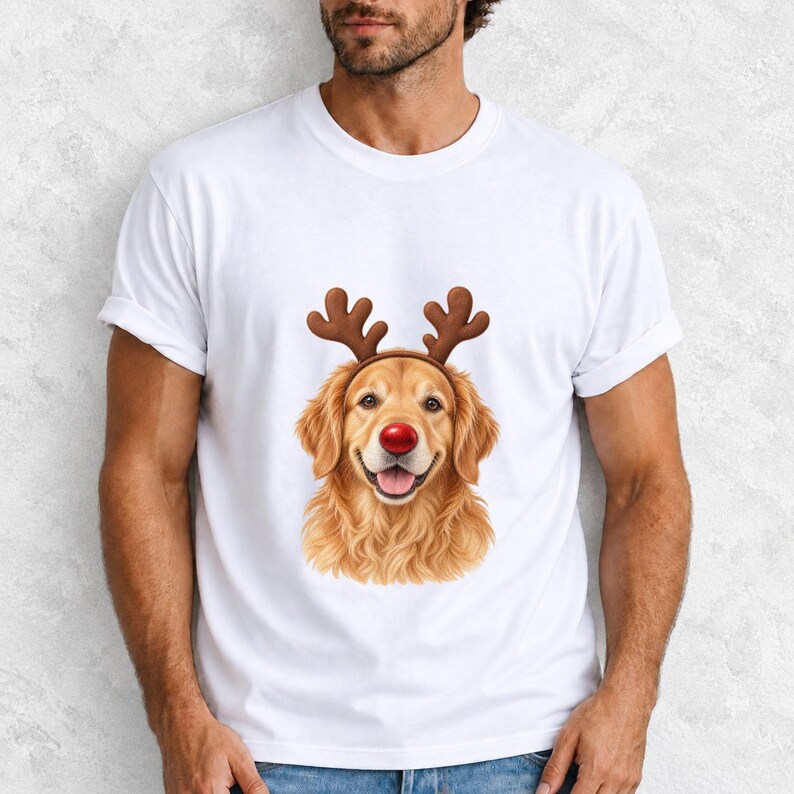 Comfort Colors Golden Retriever Christmas Shirt, Reindeer Golden Retriever Tee, Dog Christmas T-shirt, Golden Mom Holiday Shirt