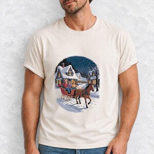 Comfort Colors Horse Sleigh Christmas Shirt, Retro Christmas Village Tee, Snowy Sleigh Ride T-shirt, Christmas Horse Shirt Women, Sleigh Tee