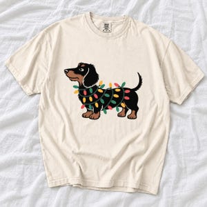 Comfort Colors Dachshund Christmas Lights Shirt, Funny Doxie Christmas Tee, Wiener Dog Christmas T-shirt, Dachshund Mom Holiday Shirt