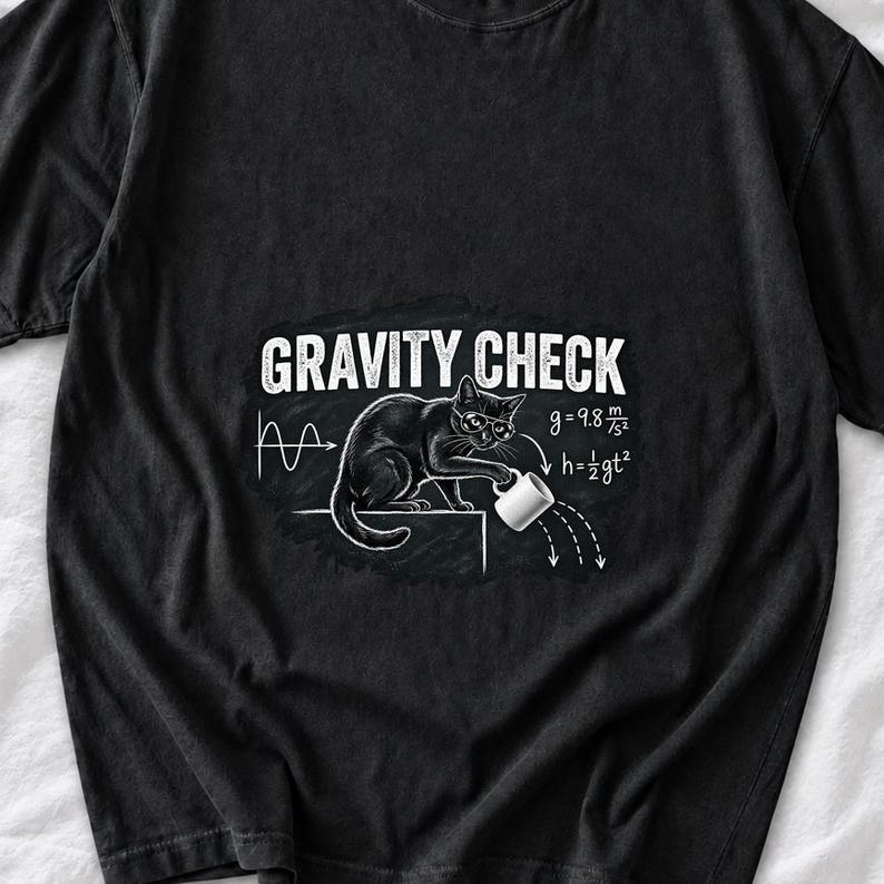 Gravity Check Black Cat Physics Shirt by AeroBeloved