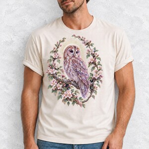 Tawny Owl Shirt, Floral Owl Tee, Comfort Colors Owl Lover T-shirt, Retro Wildflowers Owl Shirt, Women Owl Tee Gift image 3