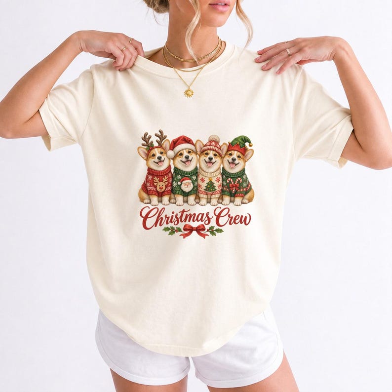 Comfort Colors Corgi Christmas Crew Shirt, Corgi Ugly Sweater Tee, Funny Corgi Christmas T-shirt, Corgi Mom Holiday Shirt