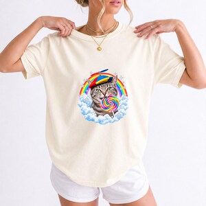 Rainbow Cat Lollipop Propeller Beanie Comfort Colors Shirt product mockup, image 10