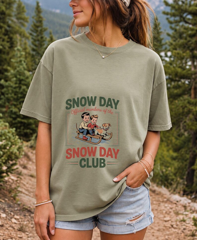 Comfort Colors Retro Snow Day Shirt, Snow Day Club Sled Tee, Retro Winter Sledding T-shirt, Christmas Snow Day Shirt, Winter Kids Sled Tee