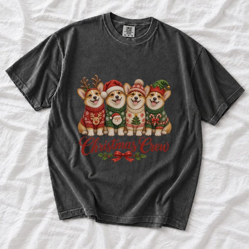 Comfort Colors Corgi Christmas Crew Shirt, Corgi Ugly Sweater Tee, Funny Corgi Christmas T-shirt, Corgi Mom Holiday Shirt