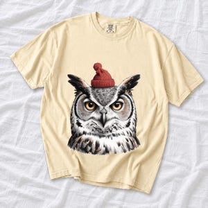 Comfort Colors Owl Santa Hat Shirt, Sketch Owl Christmas Tee, Great Horned Owl Winter T-shirt, Owl Lover Holiday Shirt, Bird Lover Owl Tee
