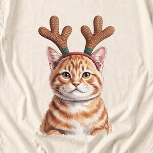 Comfort Colors Cat Reindeer Antlers Shirt, Orange Tabby Cat Christmas Tee, Grumpy Cat Reindeer T-shirt, Cat Mom Holiday Shirt, Cat Xmas Tee