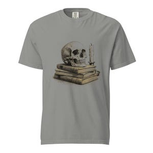 Memento Mori Skull Shirt, Skull and Candle Tee, Comfort Colors Skull Book Lover T-shirt, Gothic Vanitas Skull Shirt image 3
