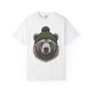 Comfort Colors Bear Beanie Shirt, Sketch Bear Winter Tee, Grizzly Bear Green Beanie T-shirt, Cabin Bear Lover Shirt Gift, Bear Tee — Printify product mockup