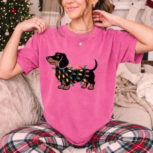 Comfort Colors Dachshund Christmas Lights Shirt, Funny Doxie Christmas Tee, Wiener Dog Christmas T-shirt, Dachshund Mom Holiday Shirt