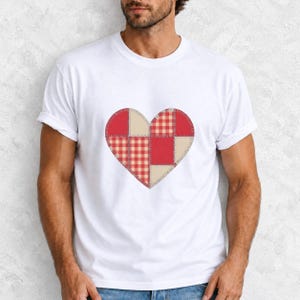Comfort Colors Gingham Patchwork Heart Shirt, Red Heart Valentine Tee, Red Plaid Heart T-shirt, Valentines Day Heart Shirt Women