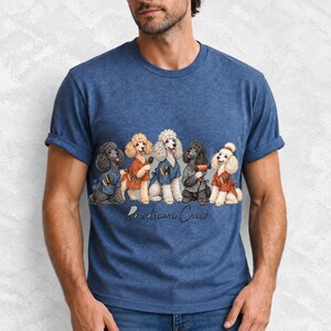 Illustrated poodles in salon smocks with brushes and a hair dryer, text Pawdicure Crew