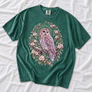 Tawny Owl Shirt, Floral Owl Tee, Comfort Colors Owl Lover T-shirt, Retro Wildflowers Owl Shirt, Women Owl Tee Gift image 12