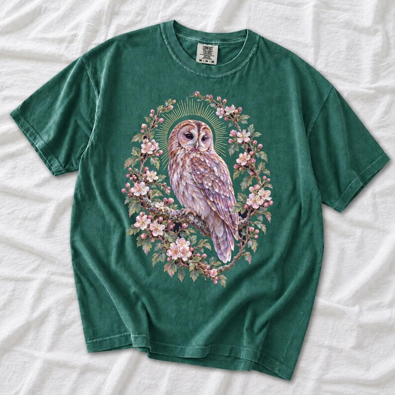 Tawny Owl Shirt, Floral Owl Tee, Comfort Colors Owl Lover T-shirt, Retro Wildflowers Owl Shirt, Women Owl Tee Gift image 12