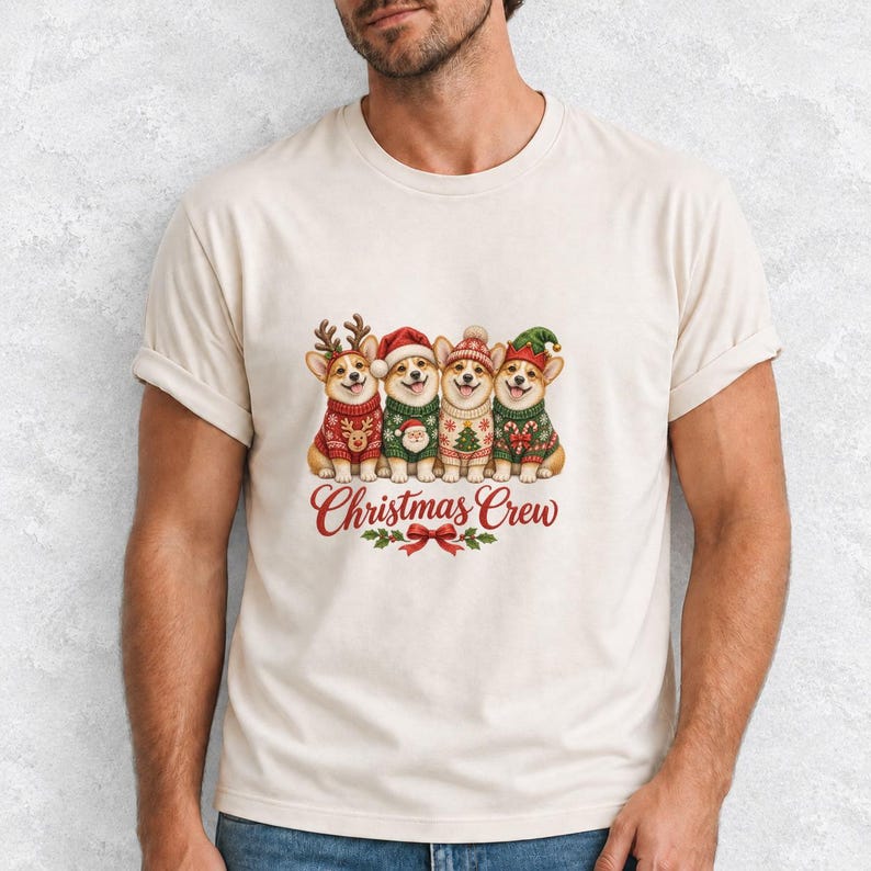 Comfort Colors Corgi Christmas Crew Shirt, Corgi Ugly Sweater Tee, Funny Corgi Christmas T-shirt, Corgi Mom Holiday Shirt