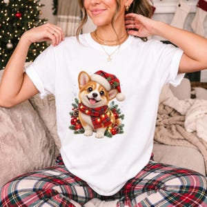 Comfort Colors Christmas Corgi Puppy Shirt, Cute Corgi Santa Hat Tee, Corgi Lover Christmas T-shirt, Corgi Mom Holiday Shirt