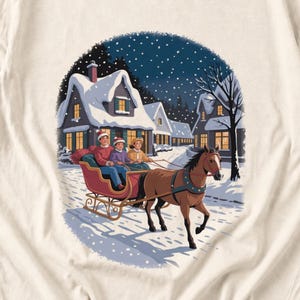 Comfort Colors Horse Sleigh Christmas Shirt, Retro Christmas Village Tee, Snowy Sleigh Ride T-shirt, Christmas Horse Shirt Women, Sleigh Tee