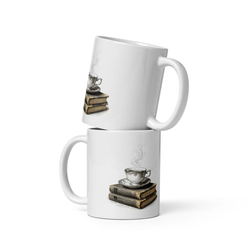 Teacup on Old Books Mug by AeroBeloved