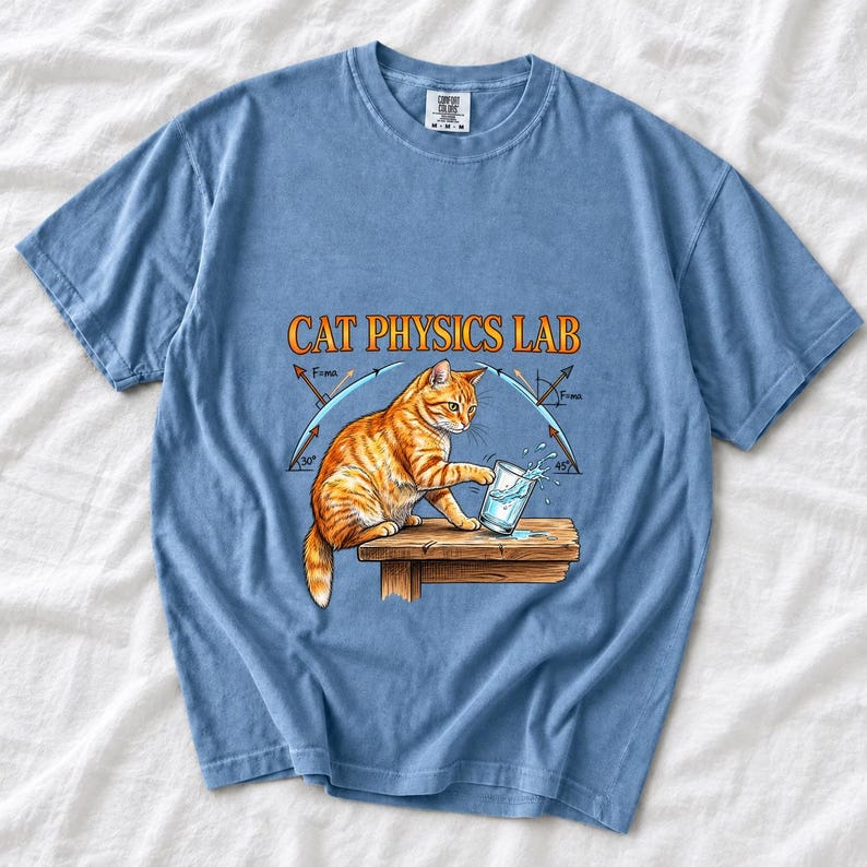Cat Physics Lab Orange Tabby Comfort Colors Shirt product mockup, image 3