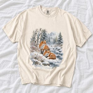 Comfort Colors Winter Fox Shirt, Watercolor Red Fox Tee, Snowy Forest Fox T-shirt, Fox Lover Nature Shirt Gift, Birch Forest Fox Tee