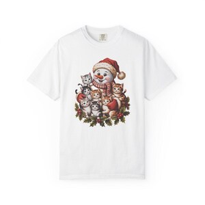 Comfort Colors Snowman Cats Christmas Shirt, Retro Snowman Kitten Tee, Christmas Cat Lover T-shirt, Cat Mom Holiday Shirt, Winter Cat Tee — Printify product mockup