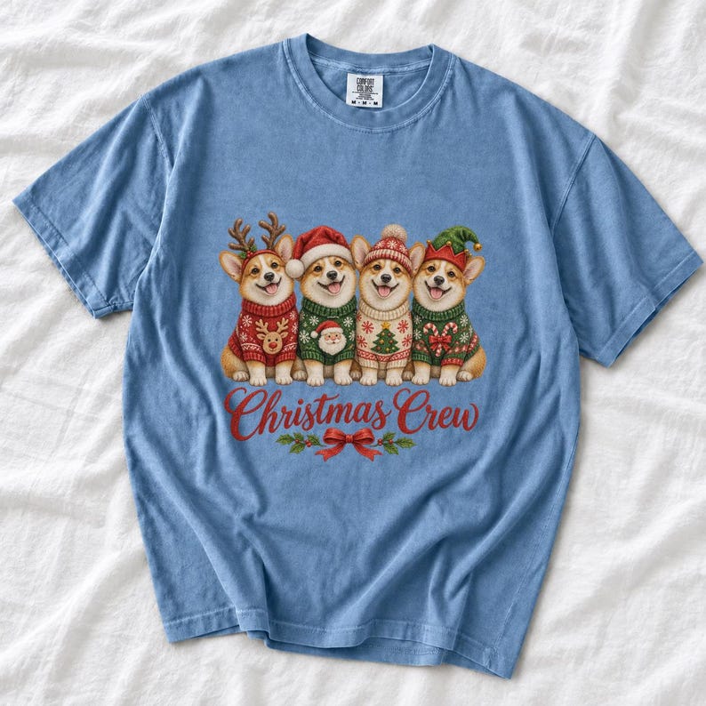 Comfort Colors Corgi Christmas Crew Shirt, Corgi Ugly Sweater Tee, Funny Corgi Christmas T-shirt, Corgi Mom Holiday Shirt