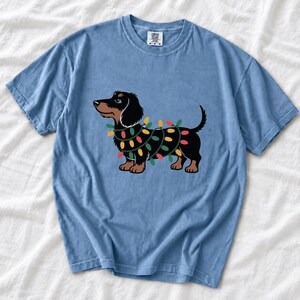 Comfort Colors Dachshund Christmas Lights Shirt, Funny Doxie Christmas Tee, Wiener Dog Christmas T-shirt, Dachshund Mom Holiday Shirt