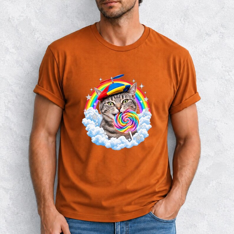 Rainbow Cat Lollipop Propeller Beanie Comfort Colors Shirt product mockup, image 16