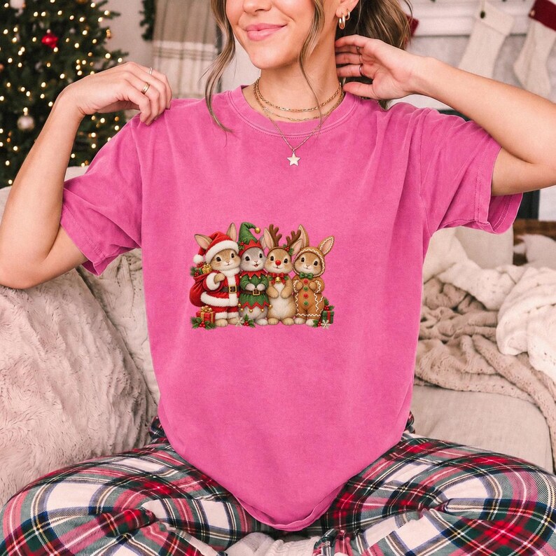 Comfort Colors Christmas Bunny Shirt, Cute Bunnies Santa Elf Tee, Bunny Lover Christmas T-shirt, Reindeer Rabbit Shirt, Xmas Bunny Tee