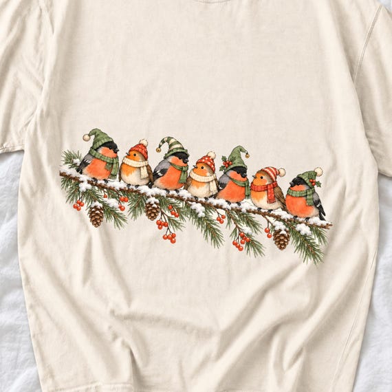 Christmas Birds in Elf Hats Shirt by AeroBeloved